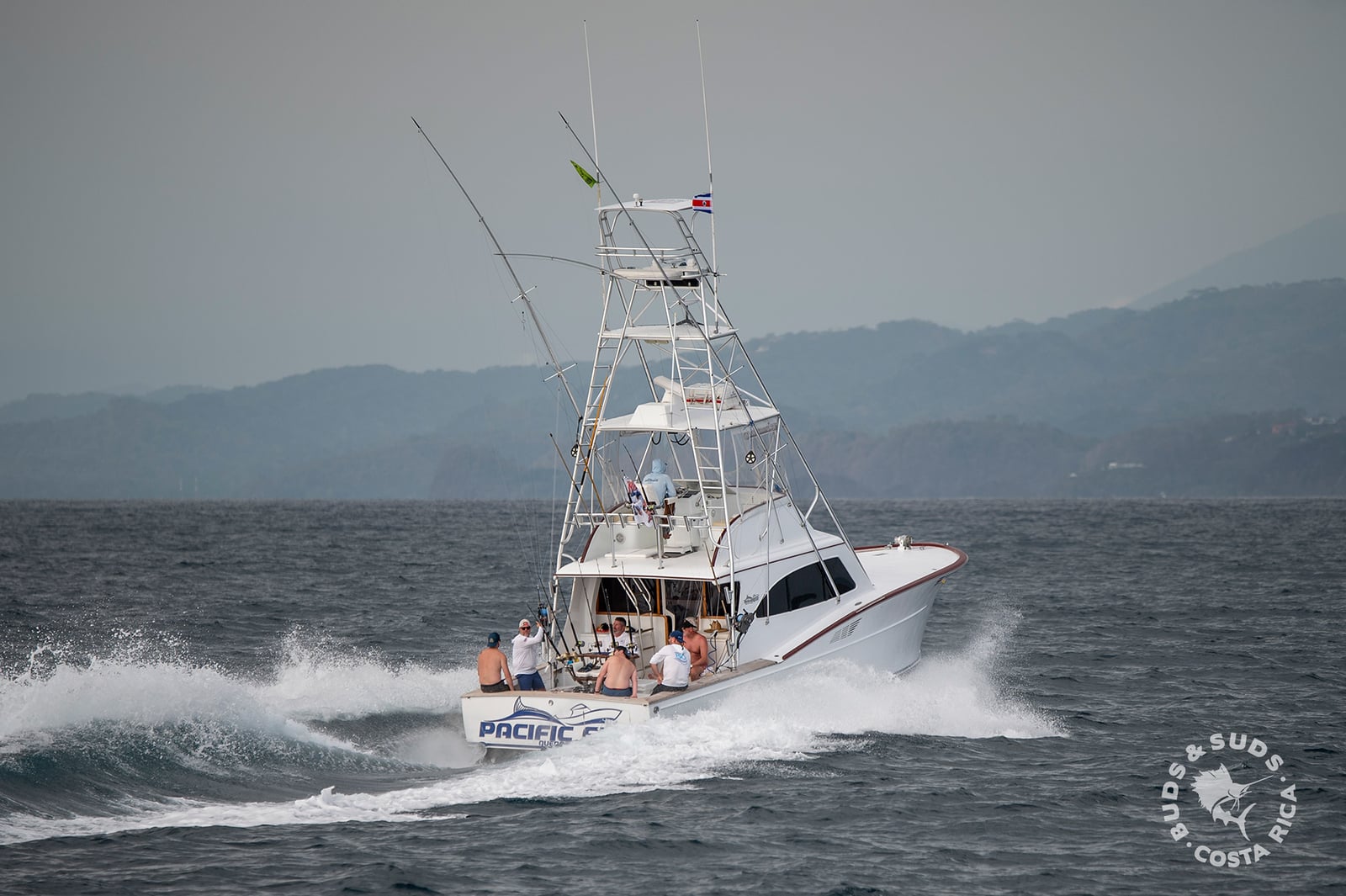 Pacific Fly, a 42-foot sportfisher, running offshore